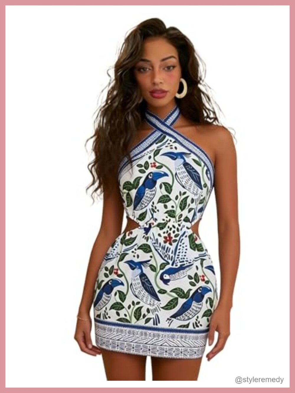 Boho Mini Dress Halter Chiffon Floral Sundress Tie Back Sleeveless Beach